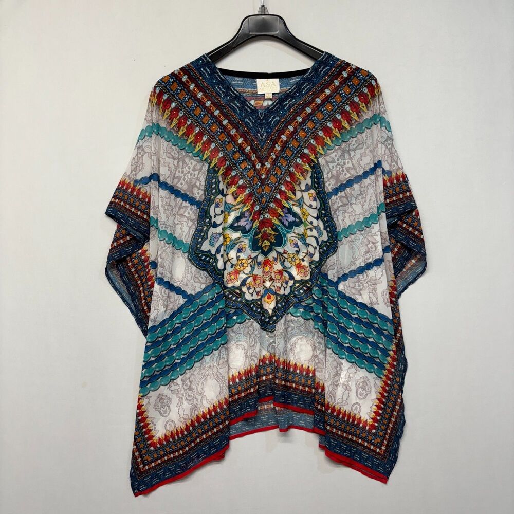 Asa Kaftans Women Kaftan Top Size Large Kimono Artsy Floral Boho C043 -13